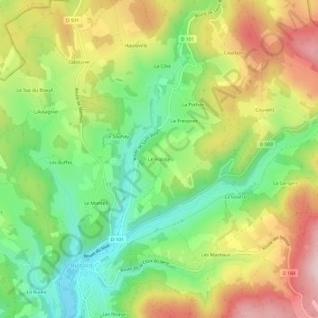 Carte topographique Le Fraisse, altitude, relief