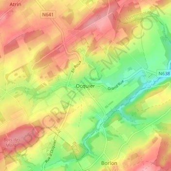 Carte topographique Ocquier, altitude, relief