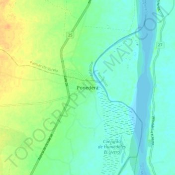 Carte topographique Ponedera, altitude, relief