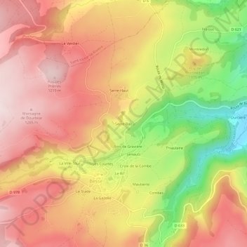 Carte topographique Serre-Bas, altitude, relief
