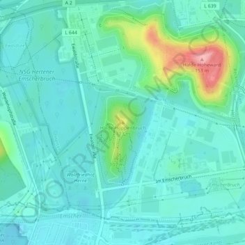 Carte topographique Halde Hoppenbruch, altitude, relief