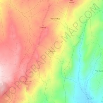 Carte topographique Esporões, altitude, relief