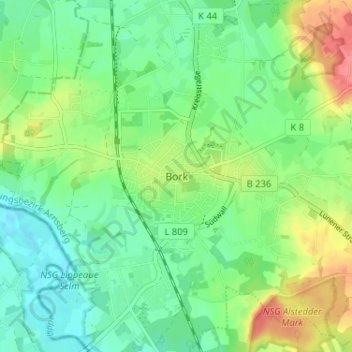 Carte topographique Bork, altitude, relief