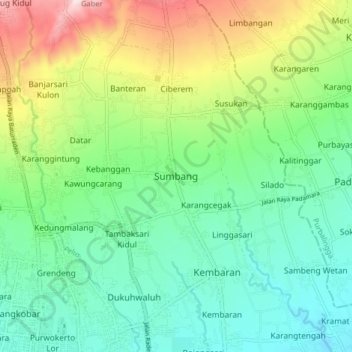Carte topographique Sumbang, altitude, relief