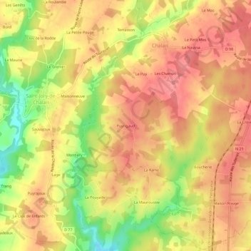 Carte topographique Puyrigaud, altitude, relief