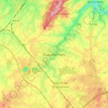 Carte topographique Écaussinnes, altitude, relief