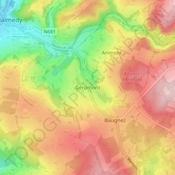 Carte topographique Géromont, altitude, relief