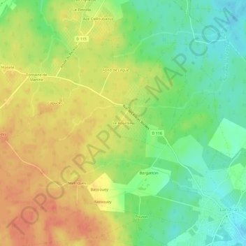 Carte topographique Le Bourdieu, altitude, relief