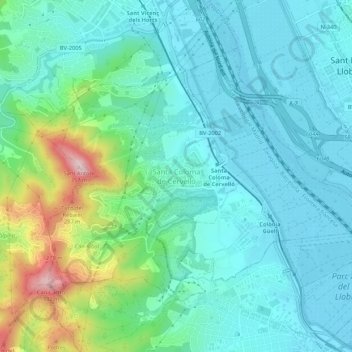 Carte topographique Santa Coloma de Cervelló, altitude, relief