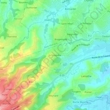 Carte topographique la Grippière, altitude, relief