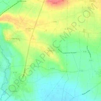Carte topographique Persignat, altitude, relief