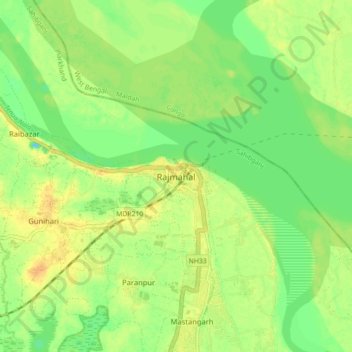 Carte topographique Rajmahal, altitude, relief