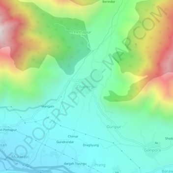 Carte topographique Chatergul, altitude, relief