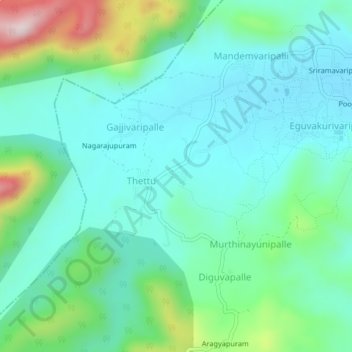 Carte topographique Thettu (Harijanwada), altitude, relief