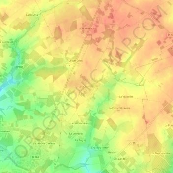Carte topographique Les Courrères, altitude, relief