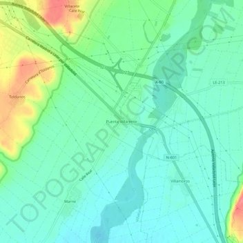Carte topographique Puente Villarente, altitude, relief