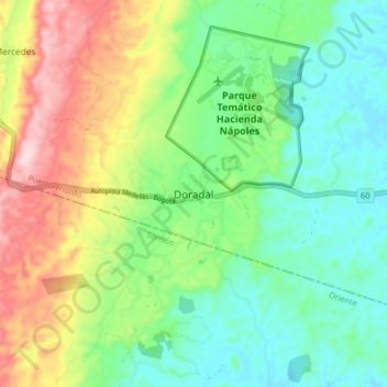 Carte topographique Doradal, altitude, relief