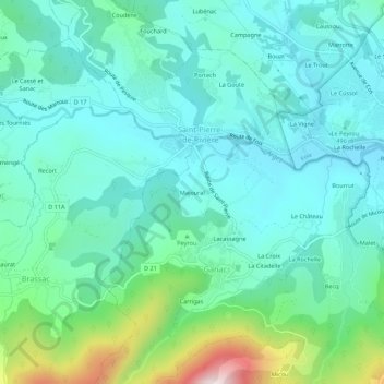 Carte topographique Majoural, altitude, relief