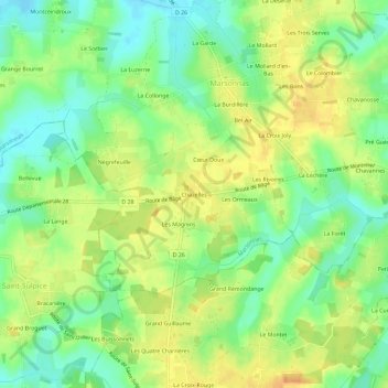 Carte topographique Chazelles, altitude, relief
