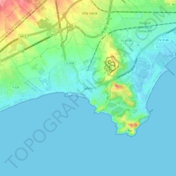 Carte topographique Salou, altitude, relief