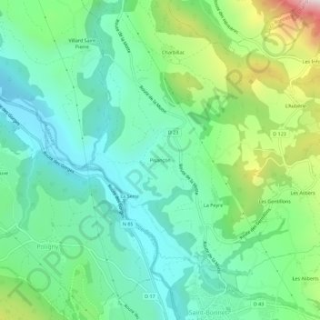 Carte topographique Pisançon, altitude, relief