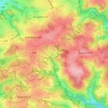 Carte topographique Volbach, altitude, relief