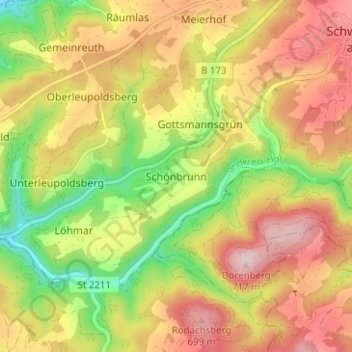 Carte topographique Schönbrunn, altitude, relief