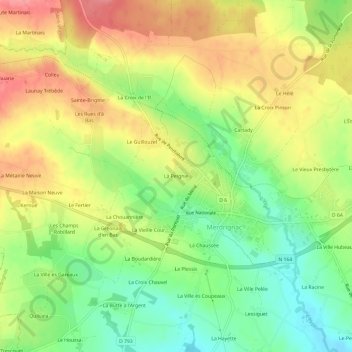 Carte topographique La Peignie, altitude, relief