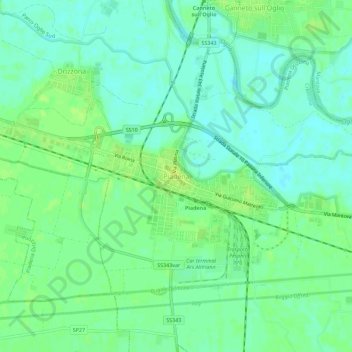 Carte topographique Piadena, altitude, relief
