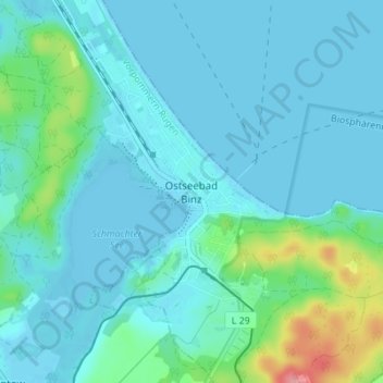 Carte topographique Ostseebad Binz, altitude, relief