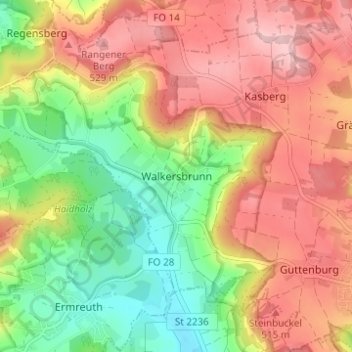 Carte topographique Walkersbrunn, altitude, relief