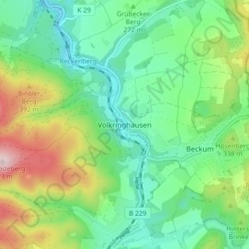 Carte topographique Volkringhausen, altitude, relief
