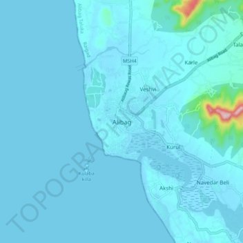 Carte topographique Alibag, altitude, relief