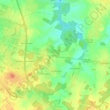 Carte topographique Les Groies, altitude, relief