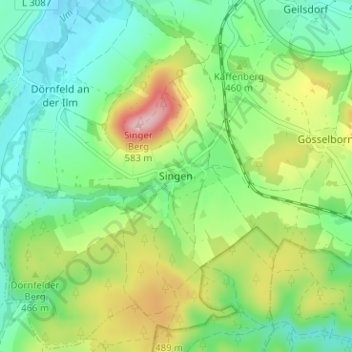 Carte topographique Singen, altitude, relief