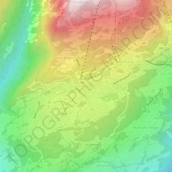 Carte topographique Crans, altitude, relief