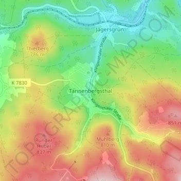 Carte topographique Tannenbergsthal, altitude, relief