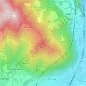 Carte topographique Monte Crosaccia, altitude, relief