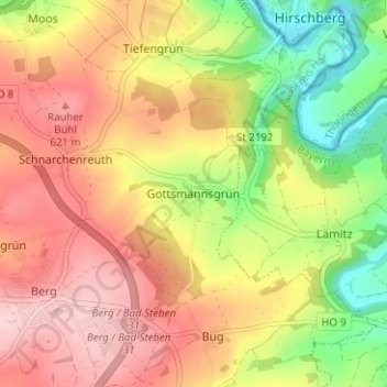 Carte topographique Gottsmannsgrün, altitude, relief