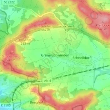 Carte topographique Grimmschwinden, altitude, relief