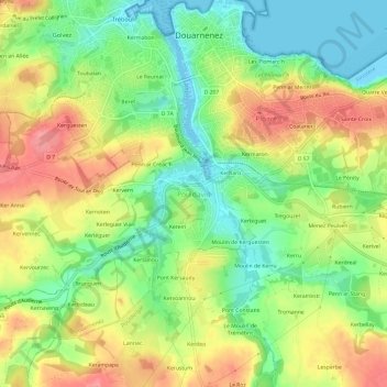 Carte topographique Pouldavid, altitude, relief