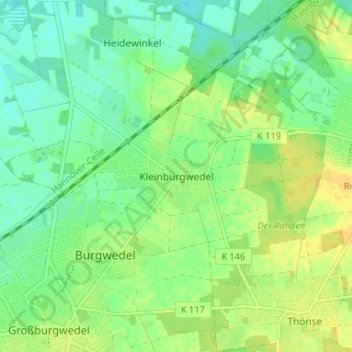 Carte topographique Kleinburgwedel, altitude, relief