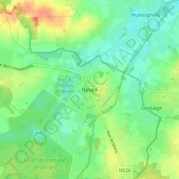 Carte topographique Belœil, altitude, relief
