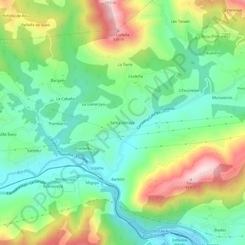 Carte topographique Santa Llocaya, altitude, relief