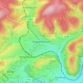 Carte topographique Rüppershausen, altitude, relief