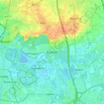 Carte topographique Rumst, altitude, relief