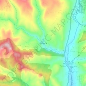 Carte topographique Montañana, altitude, relief