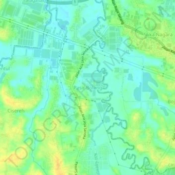 Carte topographique Pasir Bolang, altitude, relief
