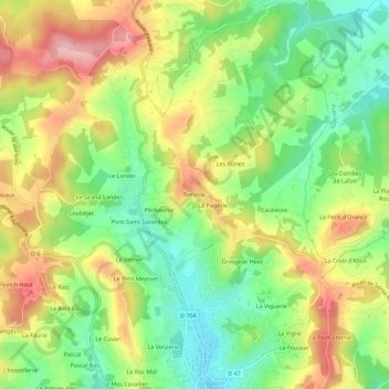 Carte topographique Temniac, altitude, relief