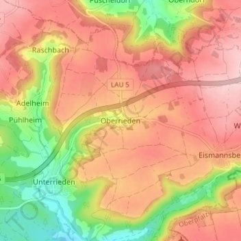 Carte topographique Oberrieden, altitude, relief